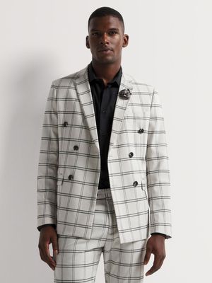 MKM Grey Smart Slim Double Breasted Multi Check Jacket