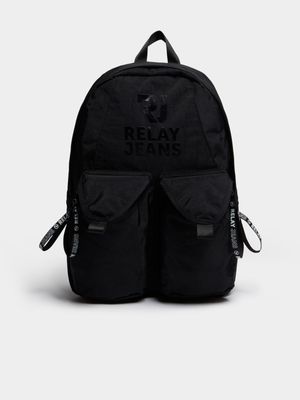 Men's Relay Jeans Two Front Pocket Crinkle Black Backpack