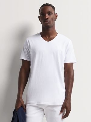 Men's Relay Jeans Branded Slim Fit V-neck White T-Shirt