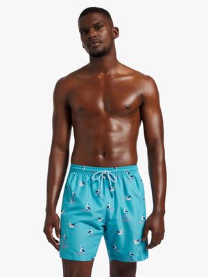 Men's Markham Pelican Novelty Print Turquoise Swimshort