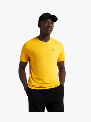 Men's Relay Jeans Branded Slim Fit V-Neck Basic Yellow T-Shirt