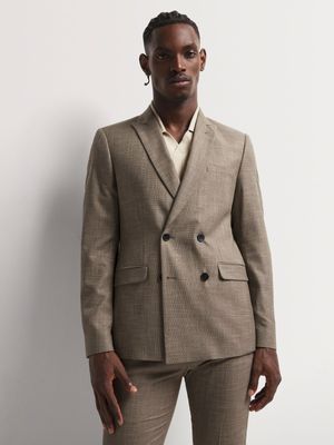 Men's Markham Skinny Double Breasted Textured Taupe Suit Jacket