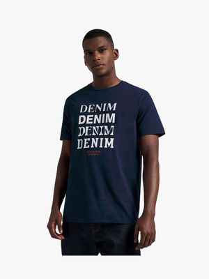 Men's Relay Jeans Slim Fit Repeat Denim Navy Graphic T-Shirt