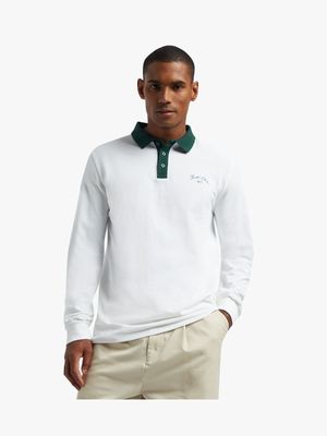 MKM White/Green Contrast Collar Long Sleeve Golfer