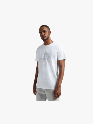 RJ White Slim Fit Arial Script T-Shirt