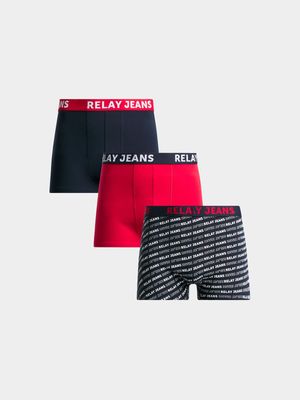 Men's Relay Jeans 3pk Printed Aop Red/Navy Boxers