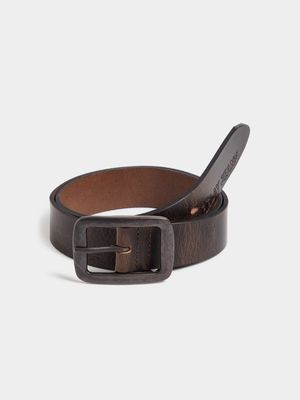 RJ Chocolate Garrison Buckle Leather Belt