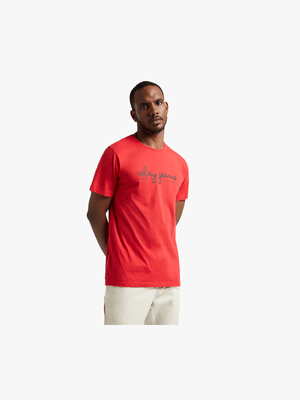 RJ Red Slim Fit Cursive Script T-Shirt
