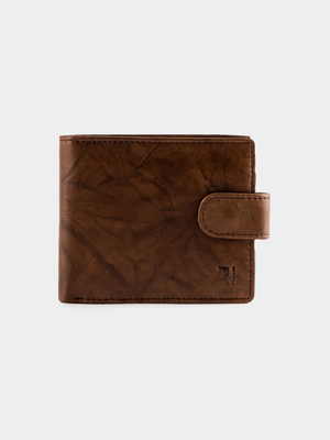RJ Brown Leather Billfold Tab Wallet