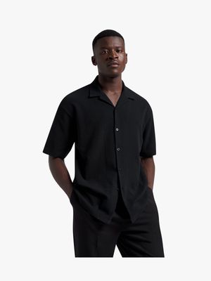 Men's Markham Textured Waffle Black Shirt