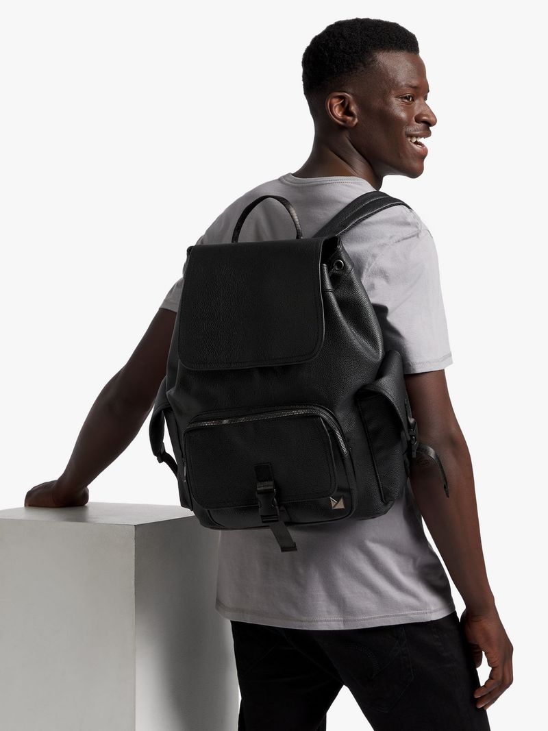 Men's Markham PU Rucksack Black Backpack - Bash.com