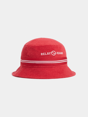 RJ Red Towelling Tape Bucket Hat