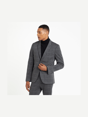 MKM Grey Melange Slim Knitted Check Suit Jacket