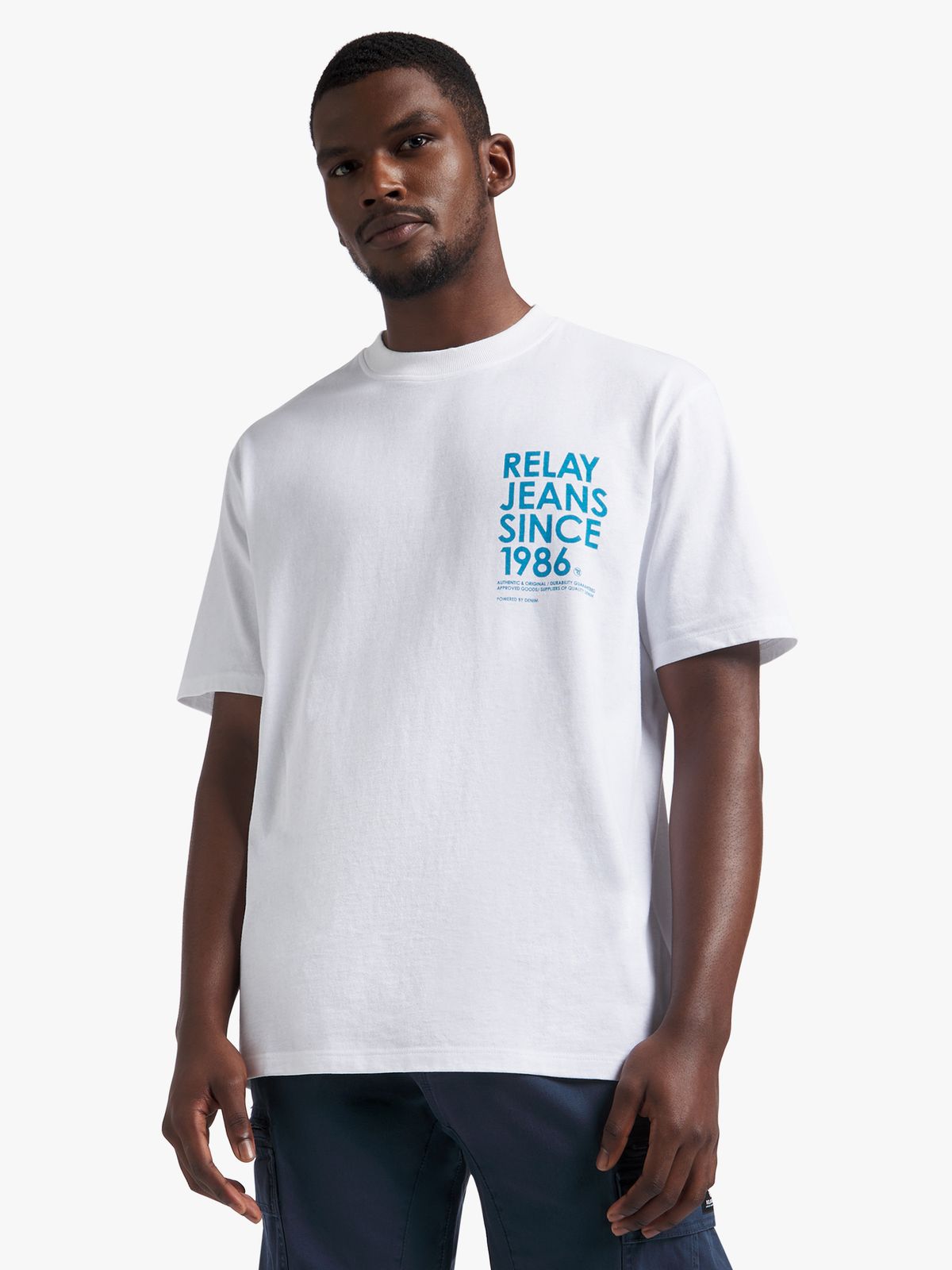 Men's Relay Jeans Reg Front And Back White T-Shirt - Bash.com