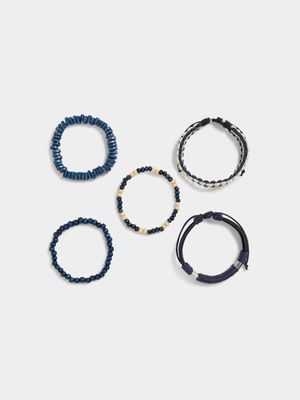 MKM Navy/Cream 5 Pack Woven Bead Bracelet Set