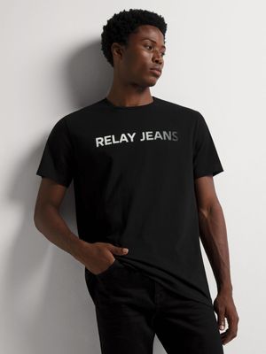 Men's Relay Jeans Ombre Tech Slogan Black Graphic T-Shirt