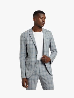 MKM Grey/Blue Skinny Check Suit Jacket