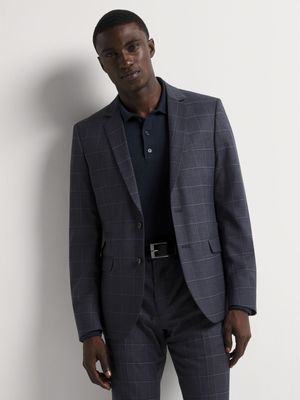 Men's Markham Skinny Slate Check Grey/Blue Suit Jacket