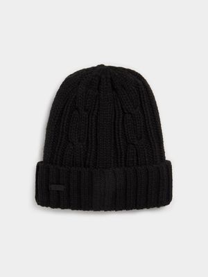 MKM BLACK CABLE KNIT INT SHERPA BEANIE