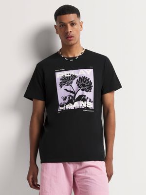 Men's Relay Jeans Slim Fit Floral Graphic Black T-Shirt