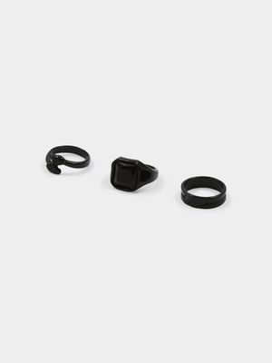 Men's Markham Snake and Square Signet Black Ring Set
