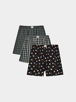 Men's Markham 3Pk Breakfast Check Black Boxers