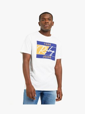 RJ White Slim Fit Retro Box T-Shirt