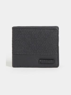 MKM Black Textured Wallet With Metal Branding