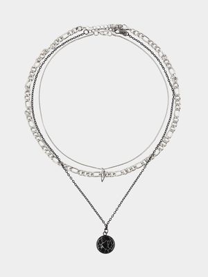 Men's Markham Galactic Pendant Black/Silver Necklace Set