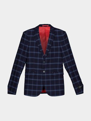 Men's Markham Skinny Windowpane Check Blue/Red Suit Jacket