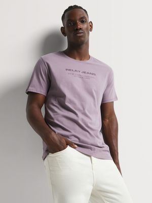 Men's Relay Jeans Chest Text Purple Graphic T-Shirt