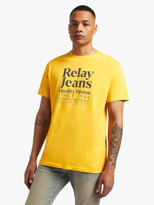 Men's Relay Jeans Slim Fit Typography Yellow Graphic T-Shirt