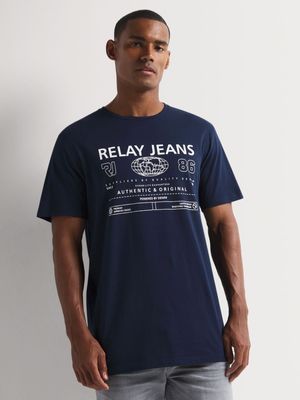 Men's Relay Jeans Slim Fit Tech Map Graphic Navy T-Shirt