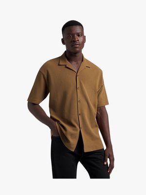 Men's Markham Textured Waffle Brown Shirt