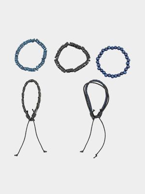 Men's Markham Mixed Strip Blue/Black Beaded Bracelet Pack
