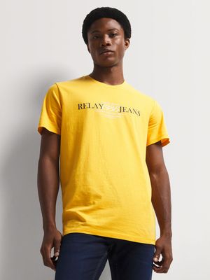 Men's Relay Jeans Slim Fit Cursive 1986 Graphic Yellow T-Shirt