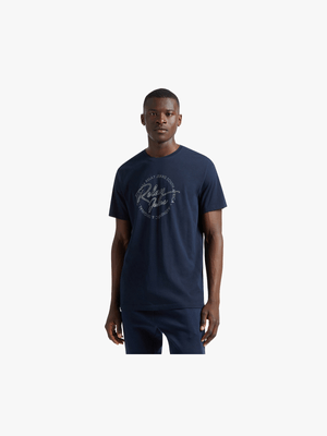 RJ Navy Slim Fit Circular Signature T-Shirt