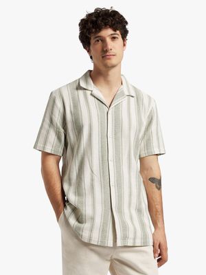 Men's Markham Textured Yarn Dye Stripe Sage Shirt