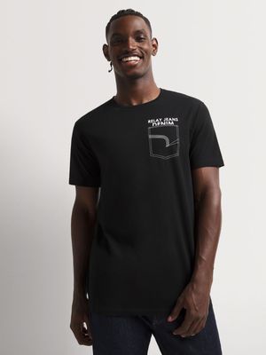 Men's Relay Jeans Slim Fit Printed Pocket Graphic Black T-Shirt