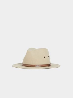 MKM Cream Moulded Canvas Fedora Hat
