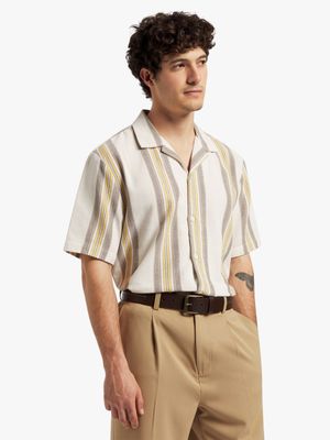 Men's Markham Textured Yarn Dye Stripe Yellow Shirt