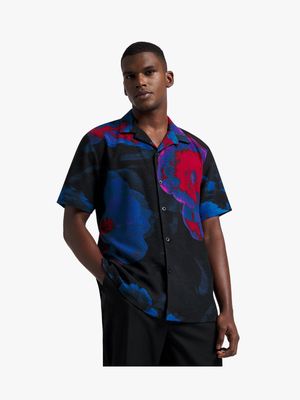 Men's Markham Printed Crinkle Blur Black Shirt
