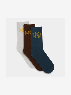 Men's MKM 3 Pack Shaft Multicolour Socks