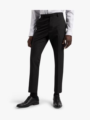 Men's Markham Smart Slim Tapered Striped Black Trousers
