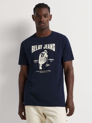Men's Relay Jeans Figure Sketch Navy Graphic T-Shirt