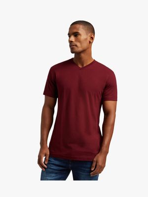 Men's Markham V-Neck Basic Burgundy T-Shirt