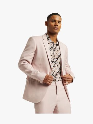 MKM Pale Pink Slim Textured Suit Jacket