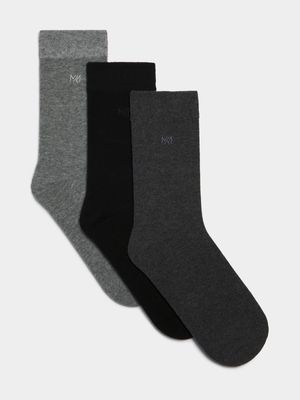 Men's Markham 3pk Emb Formal Grey/Black Socks