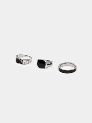 Men's Markham Rectangle Crystal Signet Silver Ring Set