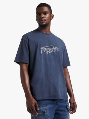 Men's Relay Jeans Reg Washed Emb Indigo T-Shirt